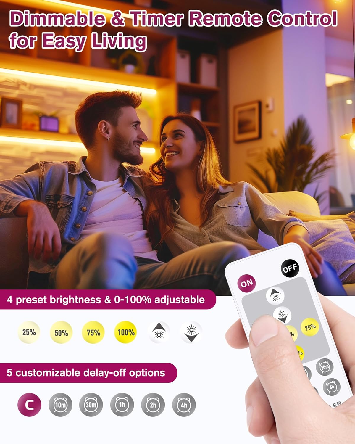 COB LED Strip Lights Kit 2700K-5000K with Remote & 24V Power Supply, 16.4ft, High Density 2400LEDs, 300+LM/FT, CRI90+, UL Listed