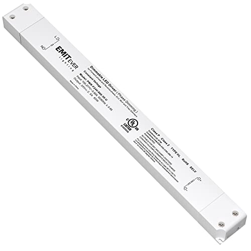 EMITEVER 60W Slim Triac Dimmable LED Driver, 100-277V AC to 24V DC Power Supply, 0-100% Dimming Transformer for LED Lights, Compatible with Lutron and Leviton Dimmers, Class 2,UL Listed