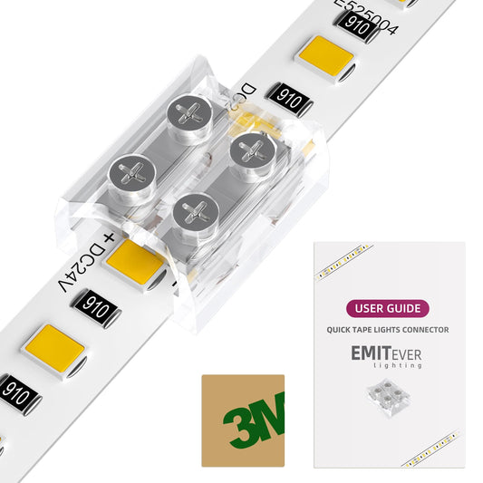EMITEVER LED Strip Connectors, 12 Packs LED Tape Light Connector 2 Pin Solderless Tighten Screw Transparent Tape to Tape Connectors for 5V 12V 24V 8mm Width LED Strip Lights