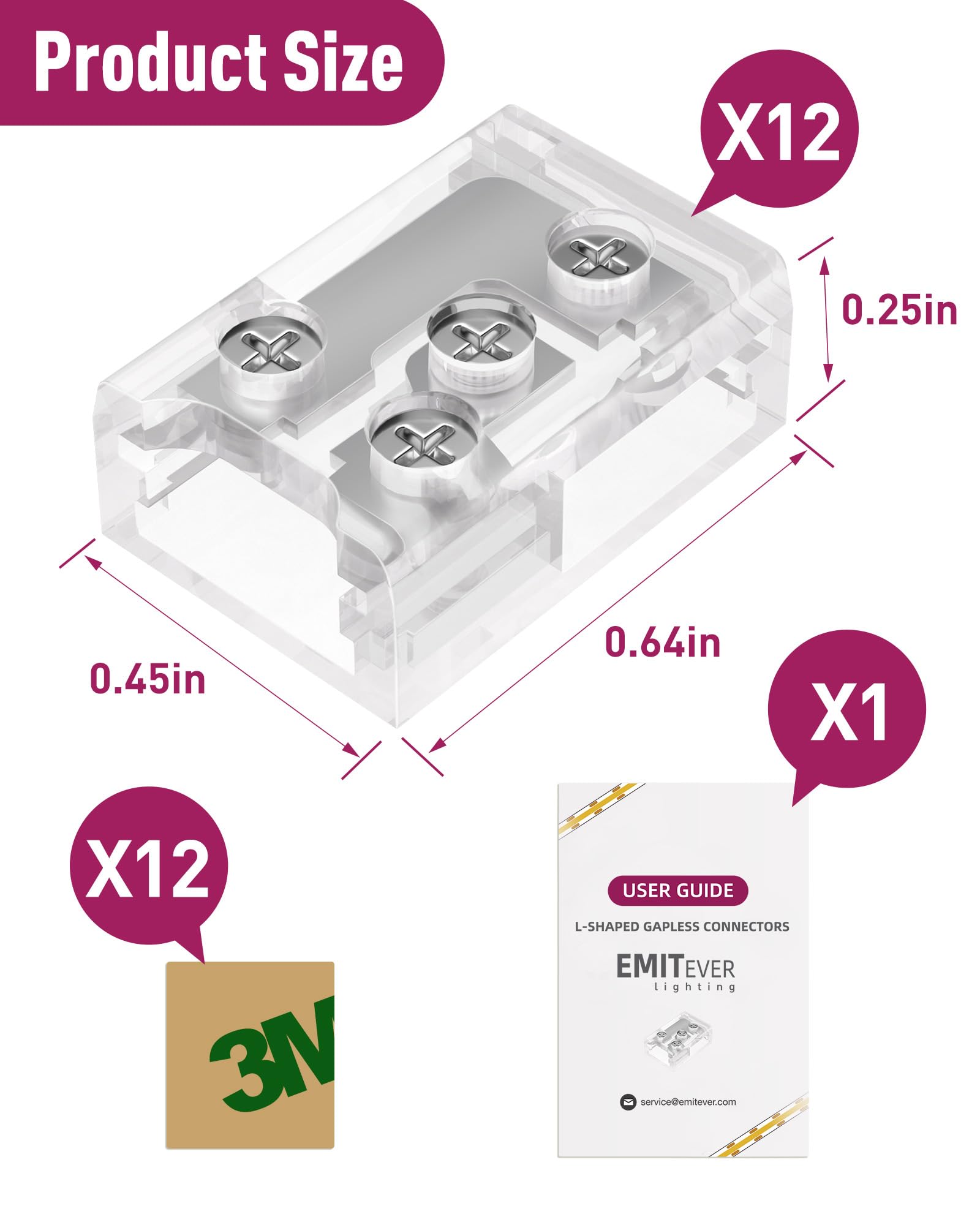 L-Shaped LED Strip Light Connectors (8mm/10mm, Snap-on & Threaded Screw Options) 12pcs, for 2-Pin COB/SMD LED Strip Lights 5V, 12V, 24V, 48V