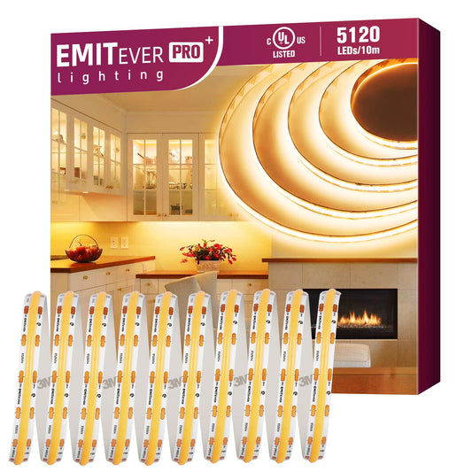 EMITEVER COB LED Strip Lights Warm White, 2700K Tape Light Premium High Density 32.8FT Emitever