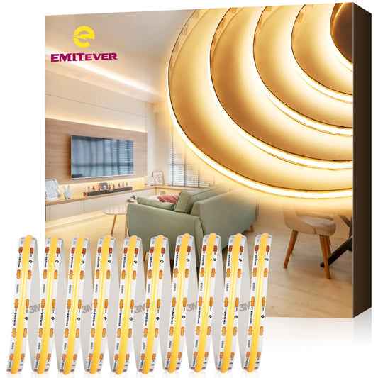 EMITEVER COB LED Strip Lights Warm White, 3000K Tape Light Premium High Density 16.4ft, 25ft, 32.8ft Emitever