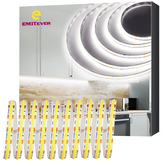 EMITEVER COB LED Strip Lights Cool White, 5000K Tape Light Premium High Density 16.4ft, 25ft, 32.8ft Emitever