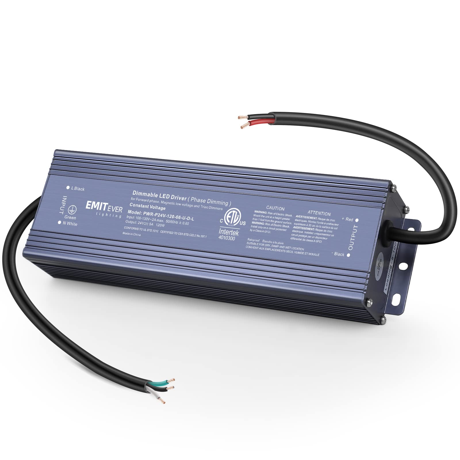 Emitever 120W Triac Dimmable LED Driver, AC 120V to DC 24V Transformer Emitever