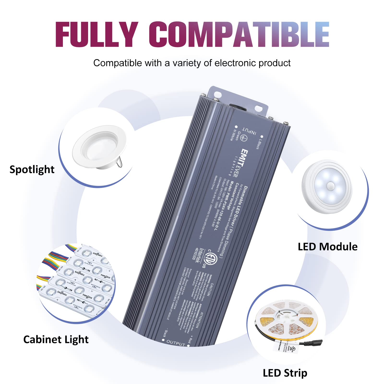 Emitever 120W Triac Dimmable LED Driver, AC 120V to DC 24V Transformer Emitever