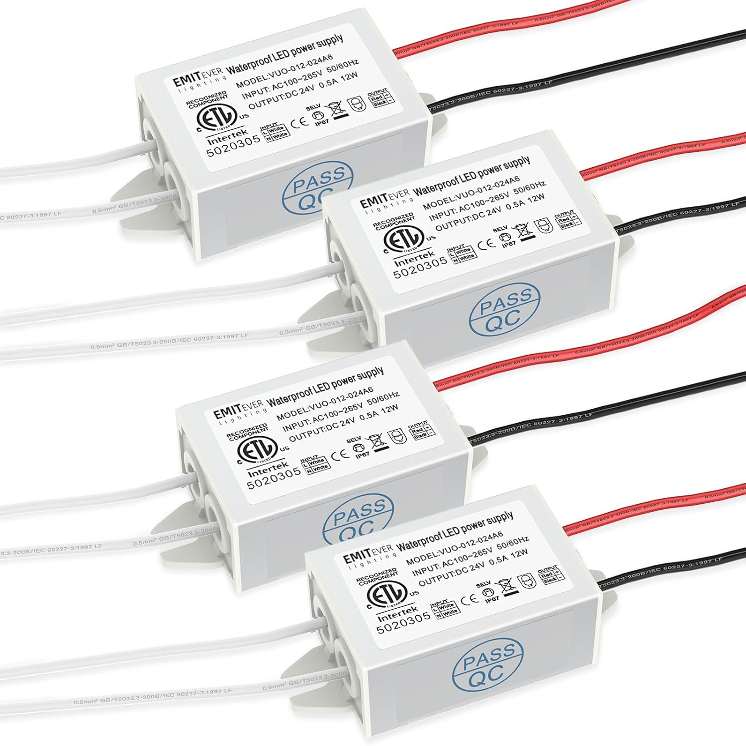 24V Power Supply Driver, 120V AC to 24V DC Converter, Transformer, IP67, 12W / 36W / 60W / 100W, 2-Pack / 4 Pack