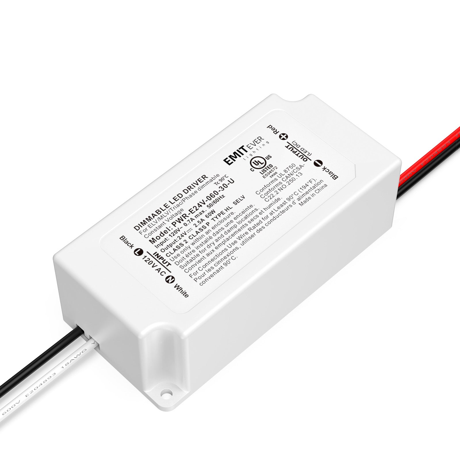 Dimmable LED Driver, 120VAC to 24VDC Transformer, Power Supply, Class 2, UL Listed, 60W / 96W