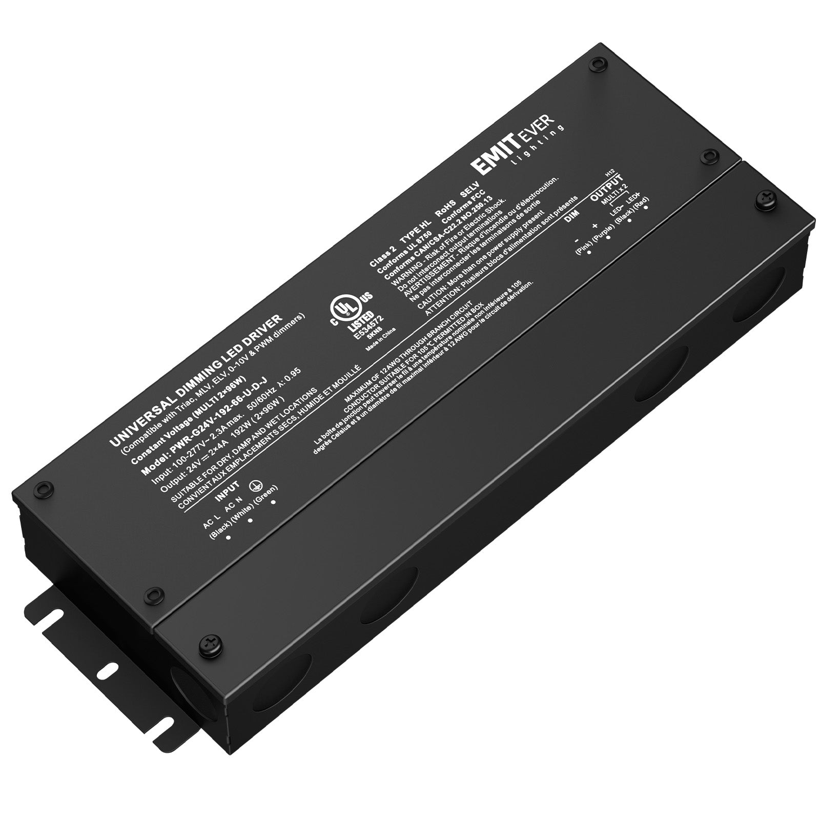 192W Dimmable LED Driver, AC 110V-277V to DC 24V Transformer, 5-in-1 Dimming, IP66