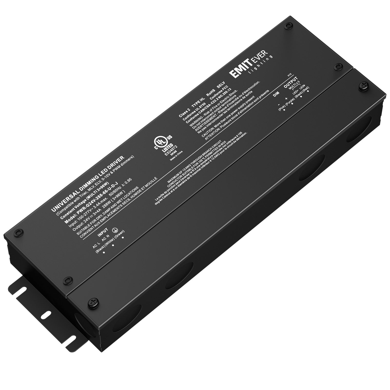 288W Dimmable LED Driver, AC 110V-277V to DC 24V Transformer, 5-in-1 Dimming, IP66