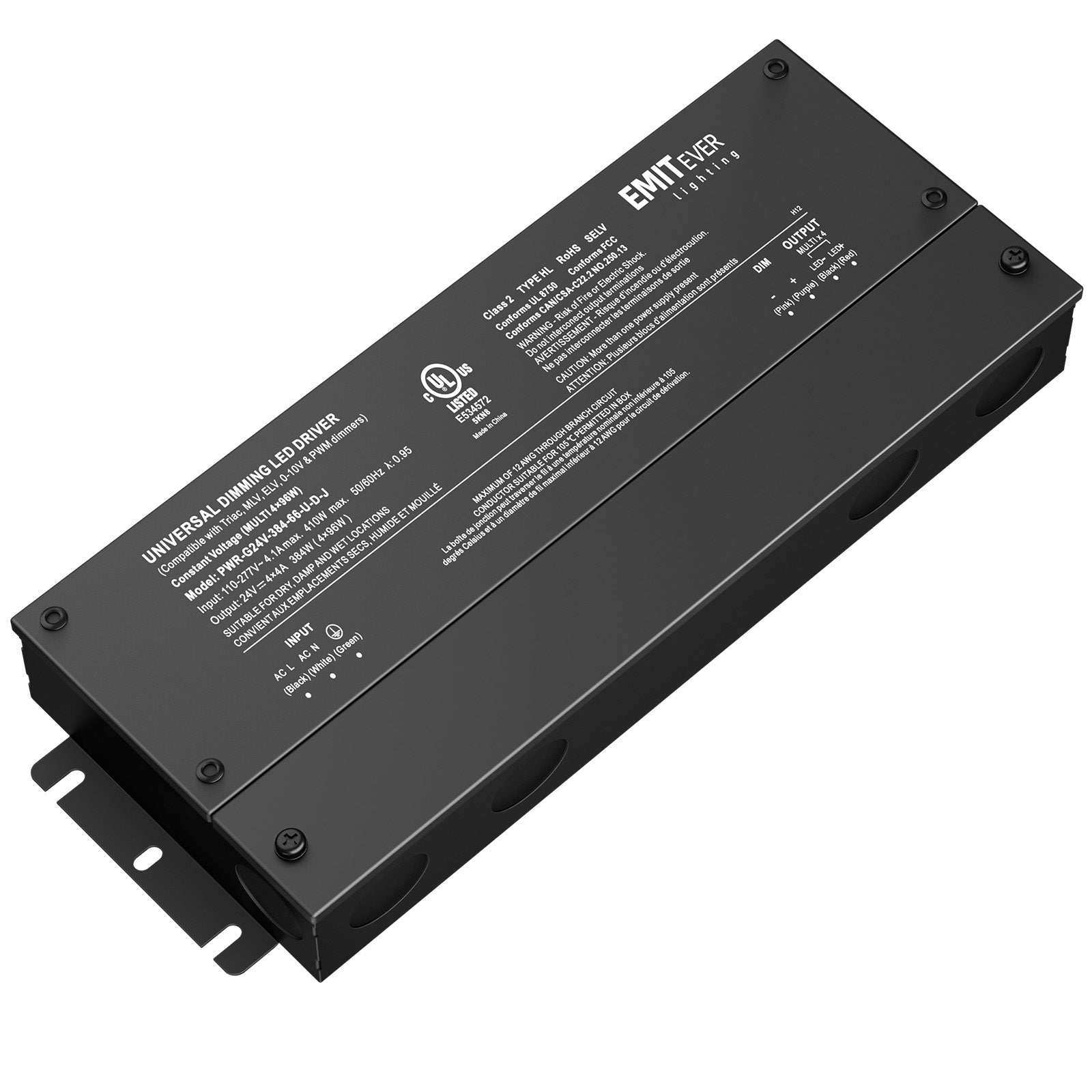 384W Dimmable LED Driver, AC 110V-277V to DC 24V Transformer, 5-in-1 Dimming, IP66