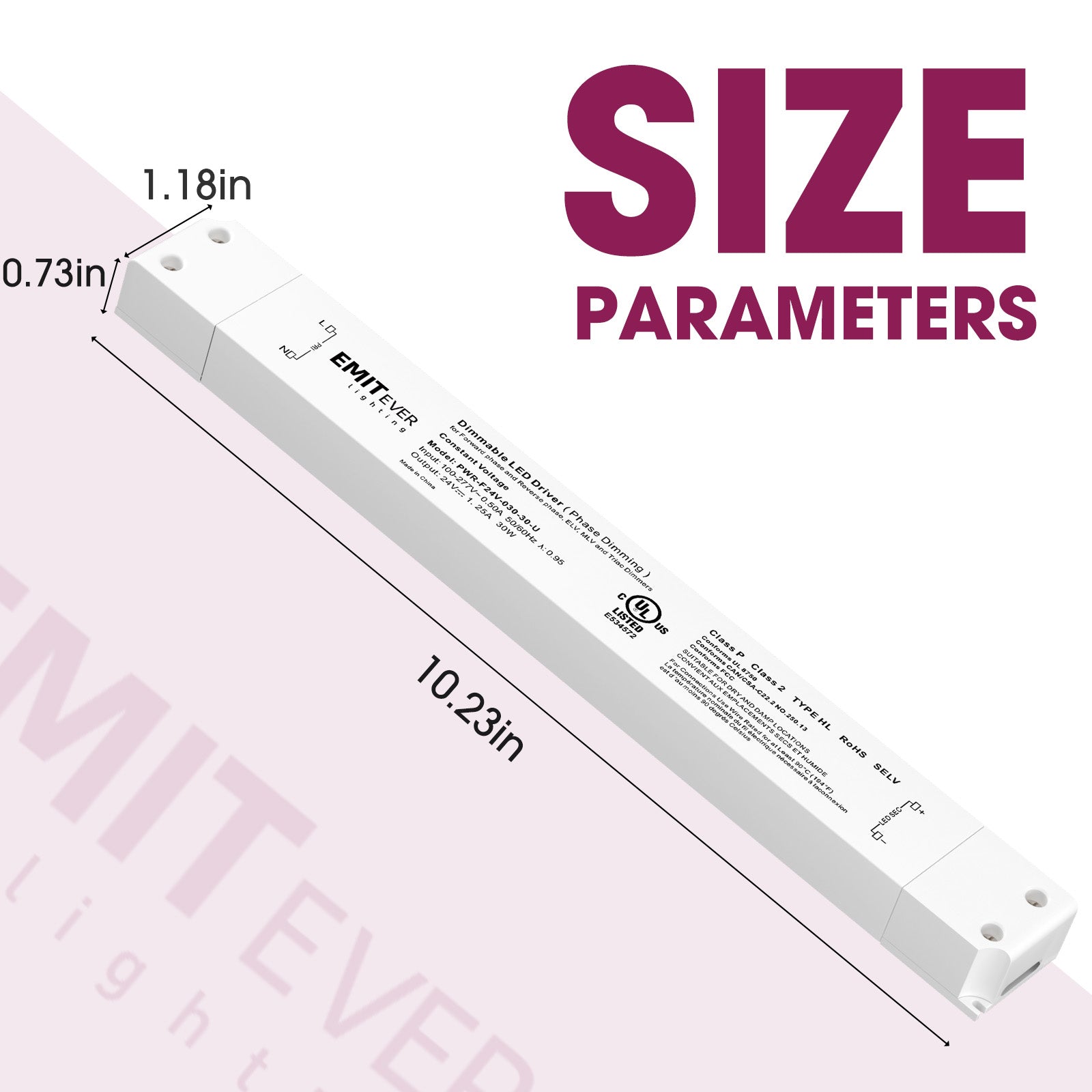 30W Traic Dimmable LED Driver, Power Supply 100-277V AC to 24V DC, 0-100% Dimming Transformer, IP30