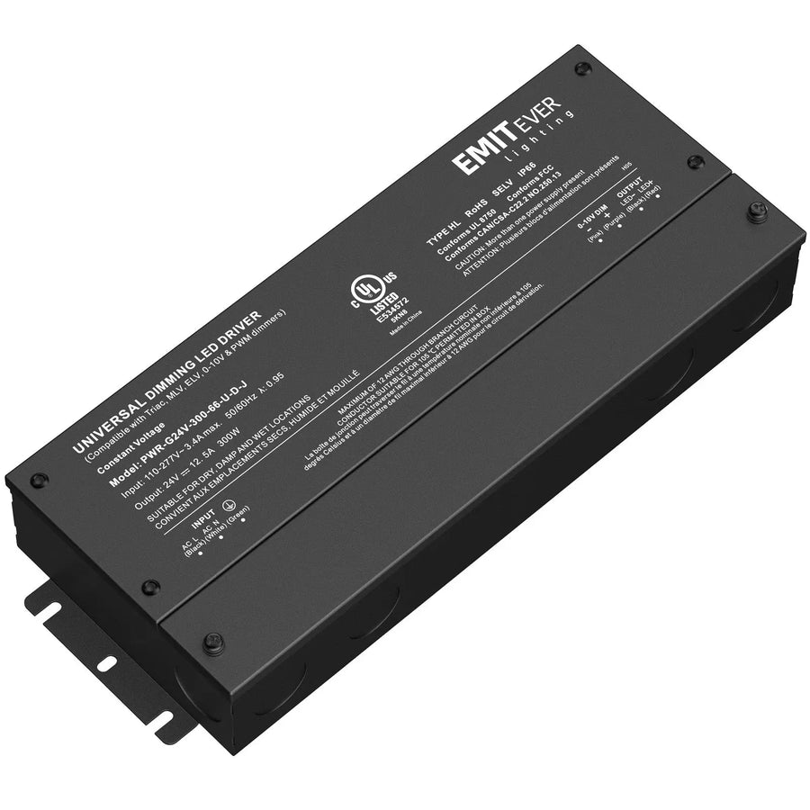 300W Dimmable Led Driver, AC 110V-277V to DC 24V Transformer, 5-in-1 Dimming, IP66 Emitever