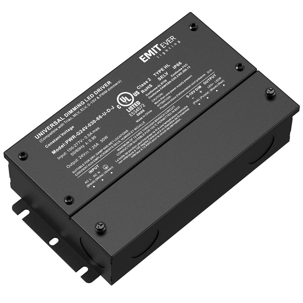 30W Dimmable LED Driver, AC 110V-277V to DC 24V Transformer, 5-in-1 Dimming, IP66 Emitever
