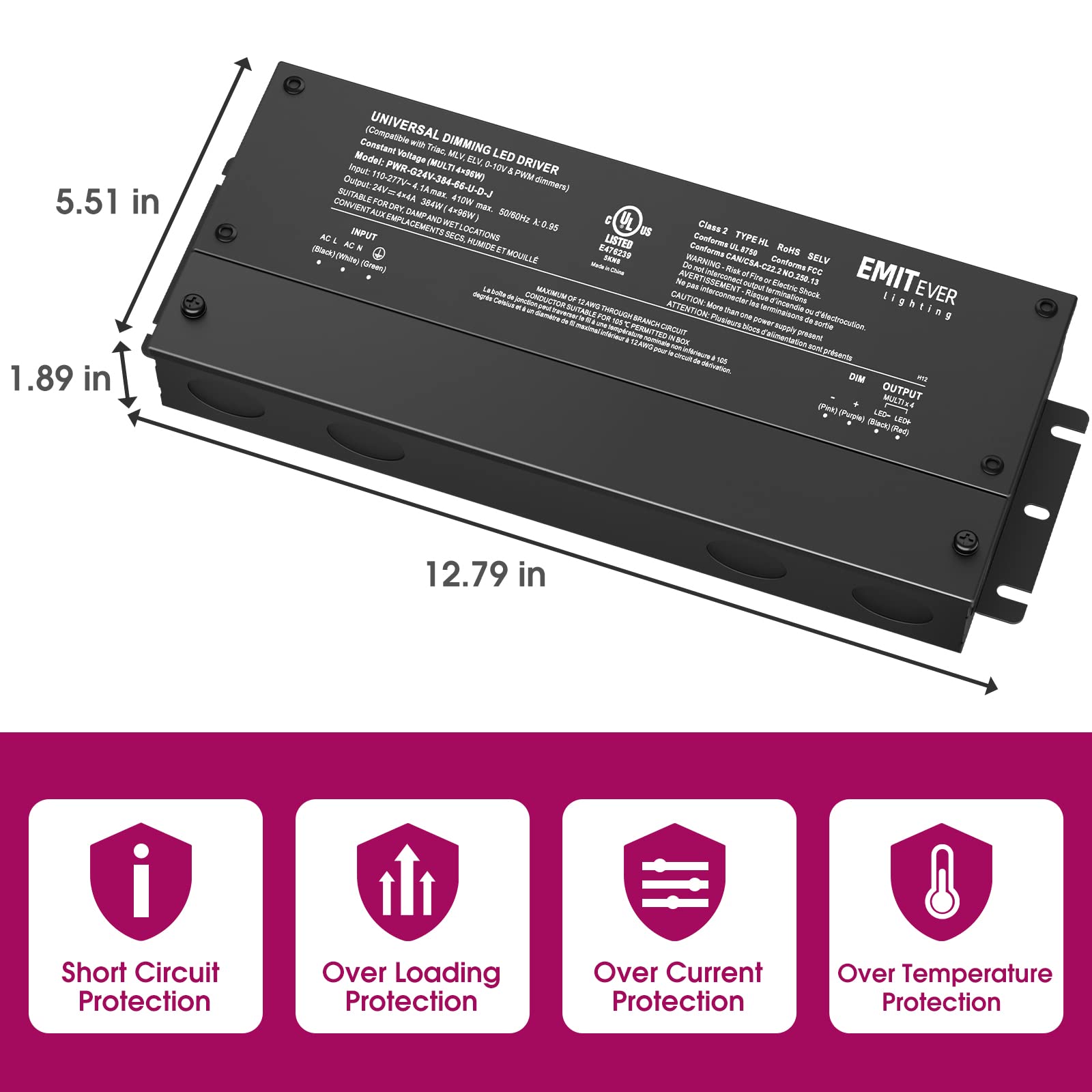 Emitever 384W Dimmable LED Driver, 24V 5-in-1 Dimmable Power Supply Emitever