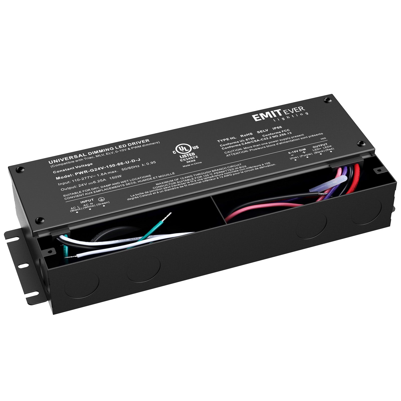 150W Dimmable Led Driver, AC 110V-277V to DC 24V Transformer, 5-in-1 Dimming, IP66