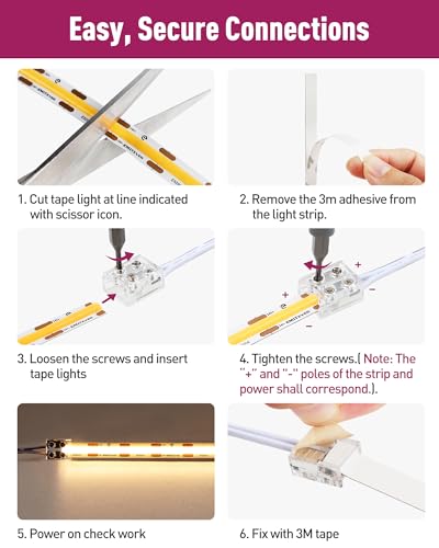 LED Strip Light Connectors, 2 Pin Tighten Screw Transparent, Strip to Strip Connector / Extension Connector, for 8mm Width LED Strip Lights, 12 Pack / 2 Pack