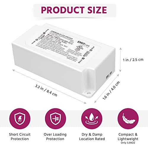 Dimmable LED Driver, 120VAC to 24VDC Transformer, Power Supply, Class 2, UL Listed, 60W / 96W