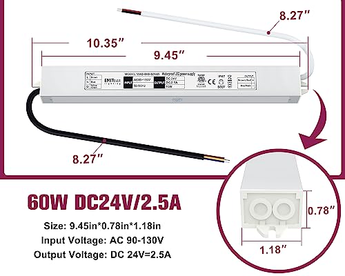 24V Power Supply Driver, 120V AC to 24V DC Converter, Transformer, IP67, 12W / 36W / 60W / 100W, 2-Pack / 4 Pack