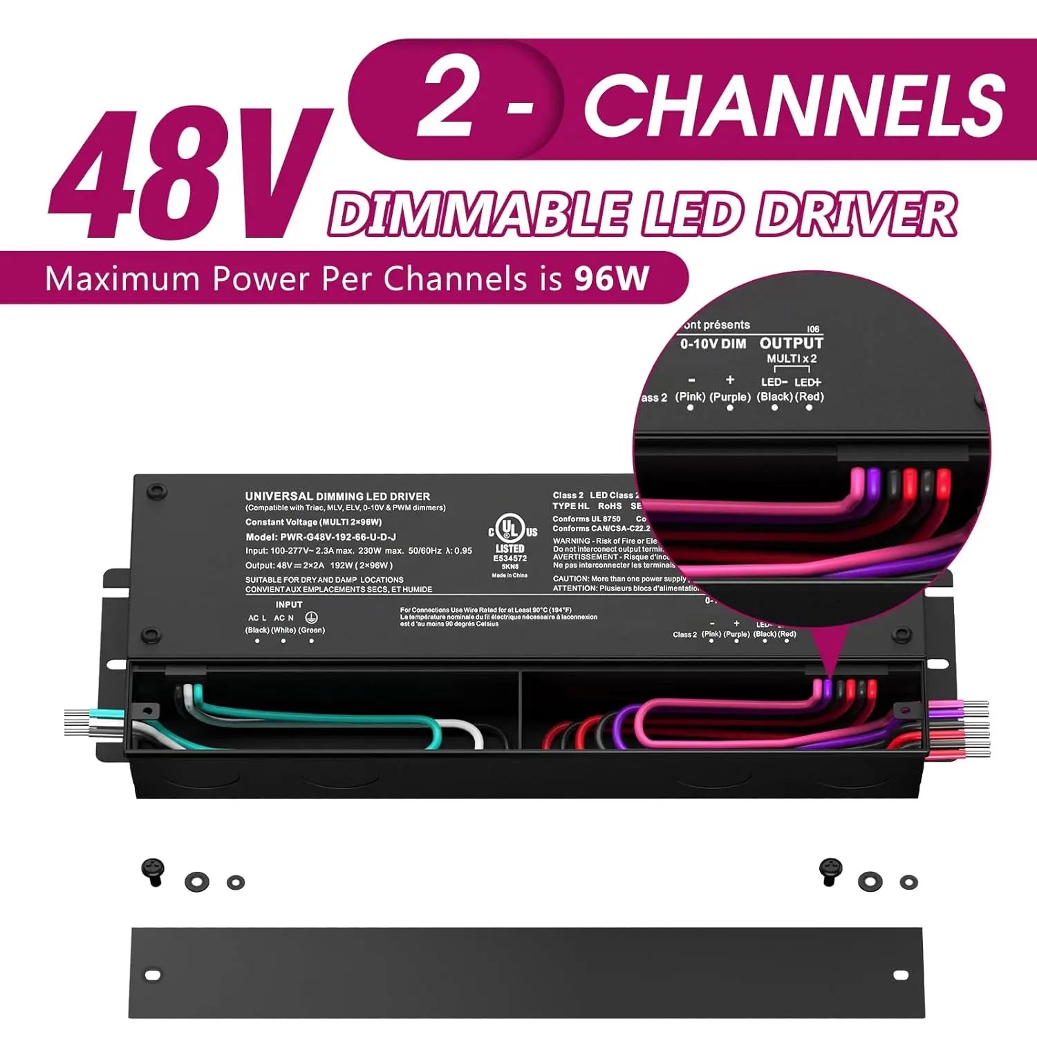 48V DC COB LED Strip Lights Warm White, 3000K 32.8ft High Density, 300Lm/ft, 4500LEDs, Ra 90+, UL Listed + 48V DC 192W 5 in 1 Dimmable LED Driver Emitever