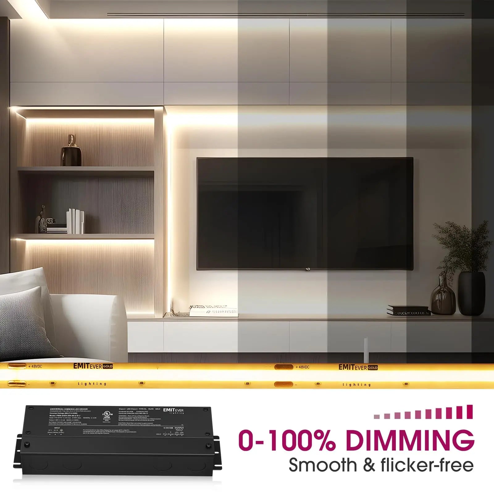 48V Dimmable LED Driver, AC 110V-277V to DC 48V Transformer, 5-in-1 Dimming, IP67, UL Listed 192W / 288W / 384W Emitever