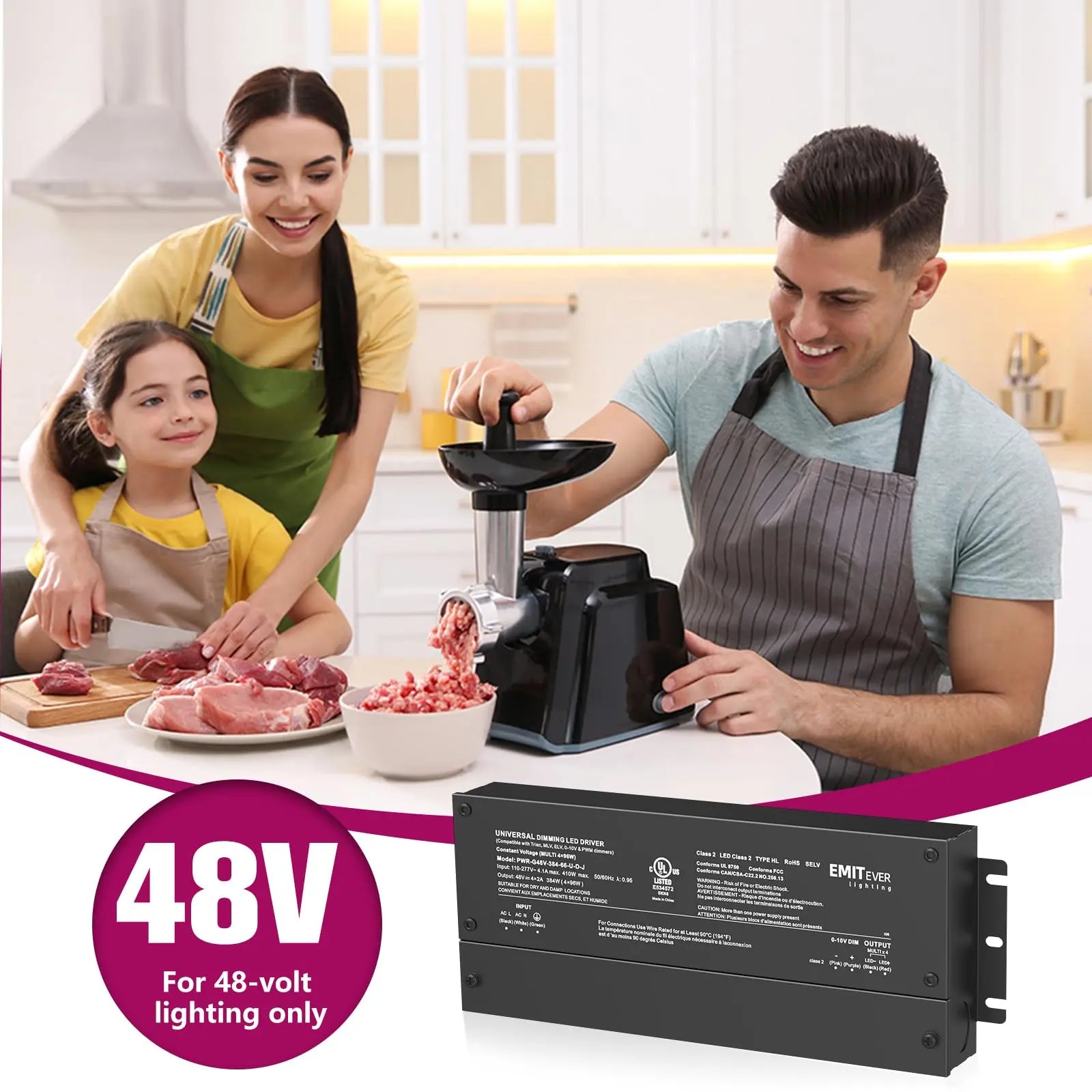 48V Dimmable LED Driver, AC 110V-277V to DC 48V Transformer, 5-in-1 Dimming, IP67, UL Listed 192W / 288W / 384W Emitever
