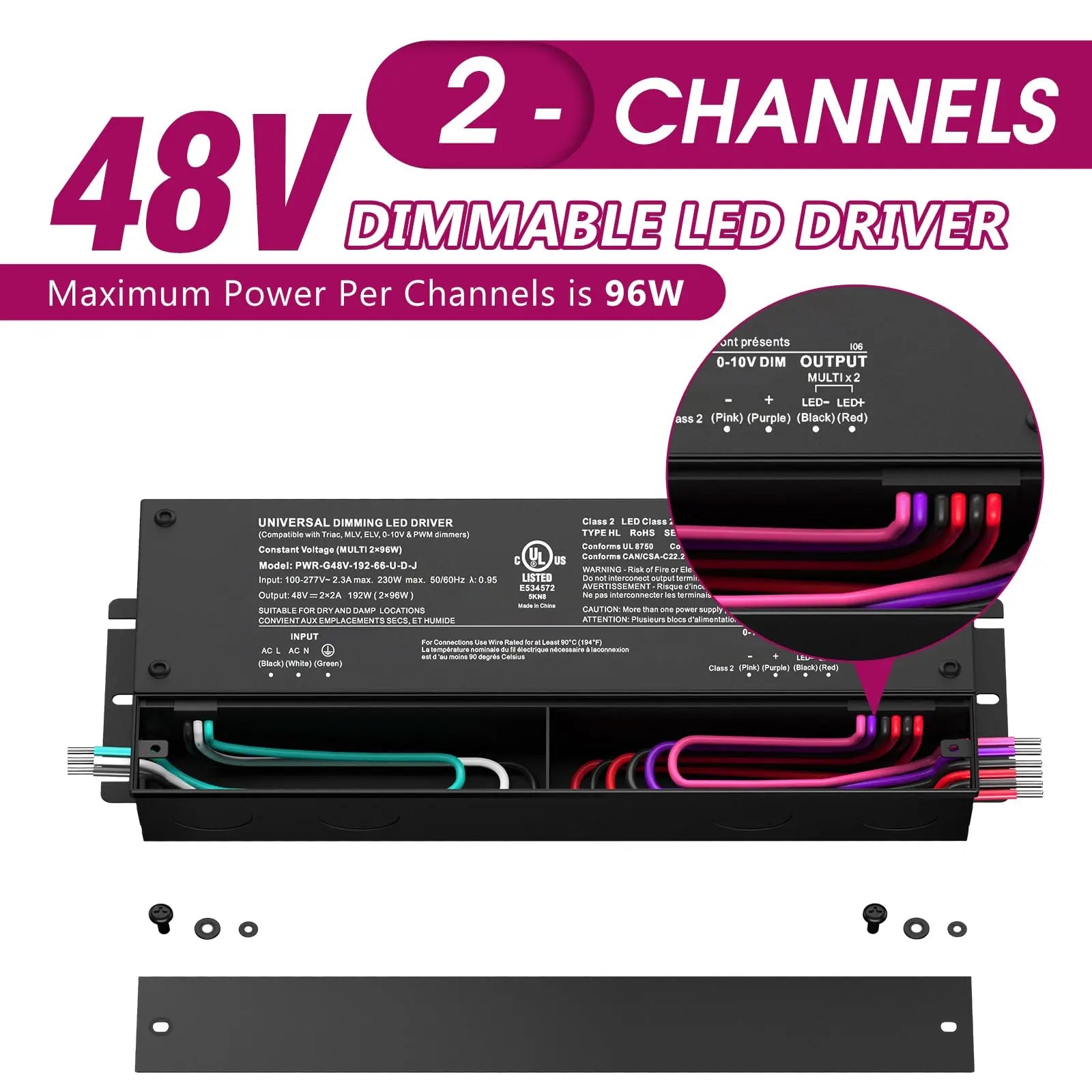 48V Dimmable LED Driver, AC 110V-277V to DC 48V Transformer, 5-in-1 Dimming, IP67, UL Listed 192W / 288W / 384W Emitever