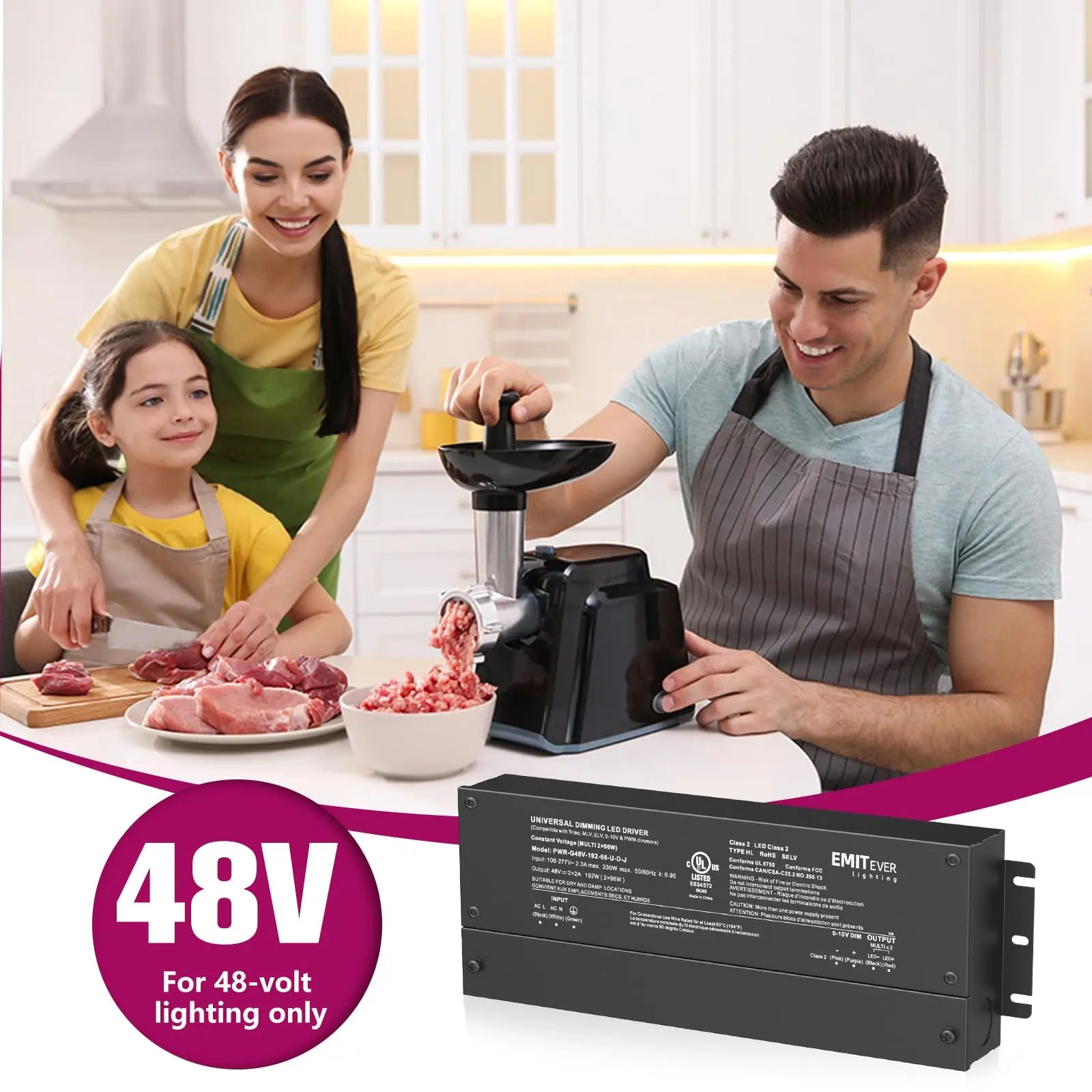 48V Dimmable LED Driver, AC 110V-277V to DC 48V Transformer, 5-in-1 Dimming, IP67, UL Listed 192W / 288W / 384W Emitever