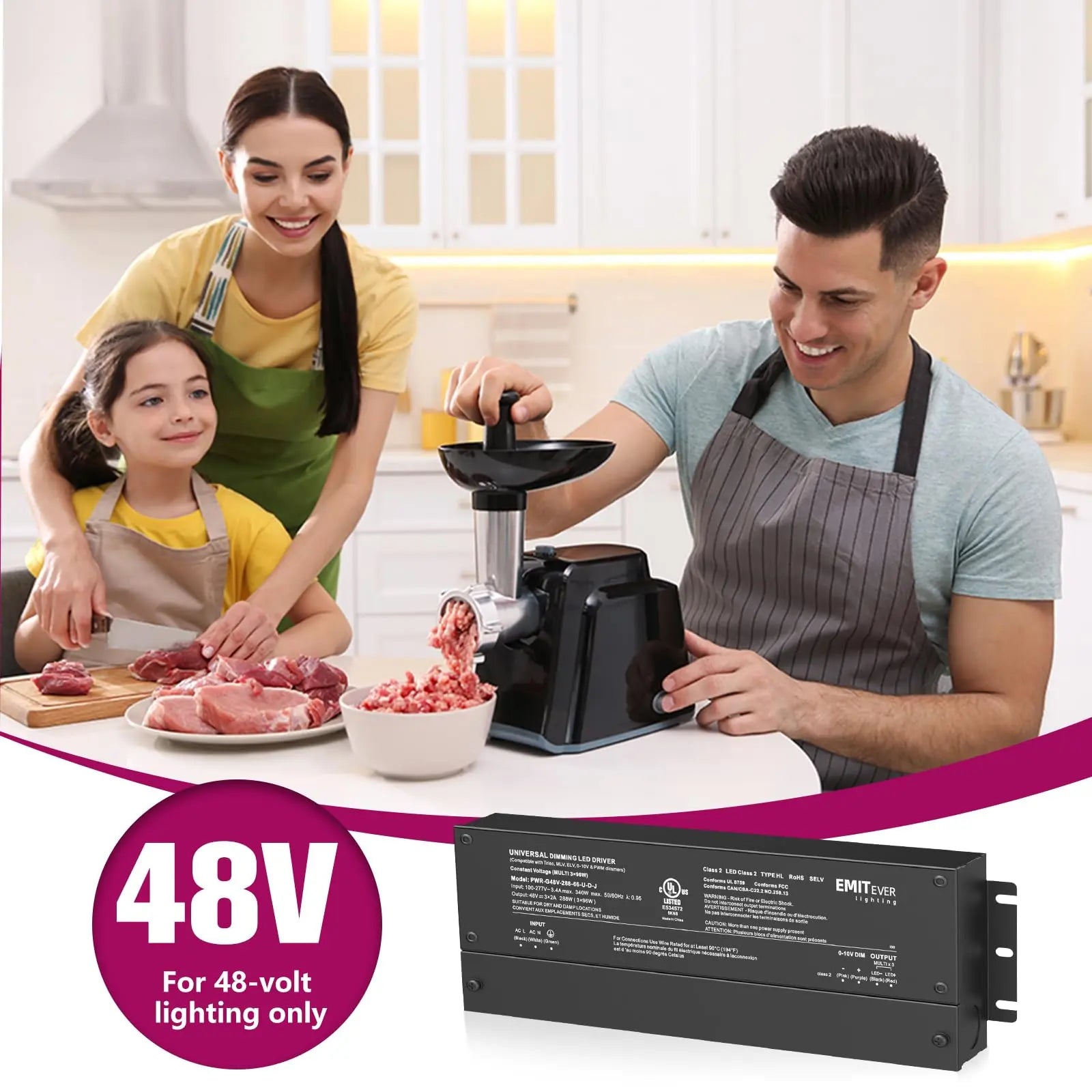 48V Dimmable LED Driver, AC 110V-277V to DC 48V Transformer, 5-in-1 Dimming, IP67, UL Listed 192W / 288W / 384W Emitever