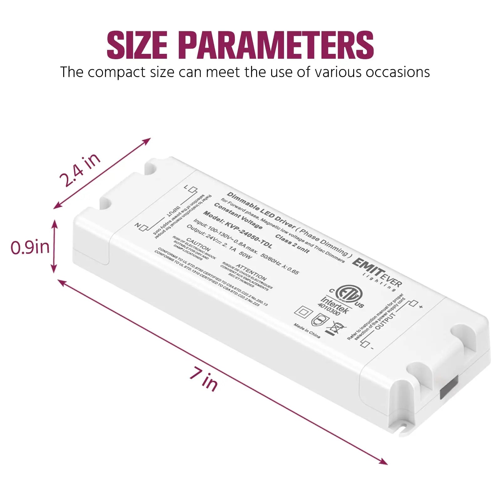 Emitever 50W Triac Dimmable Driver, AC 120V to DC 24V Transformer Emitever