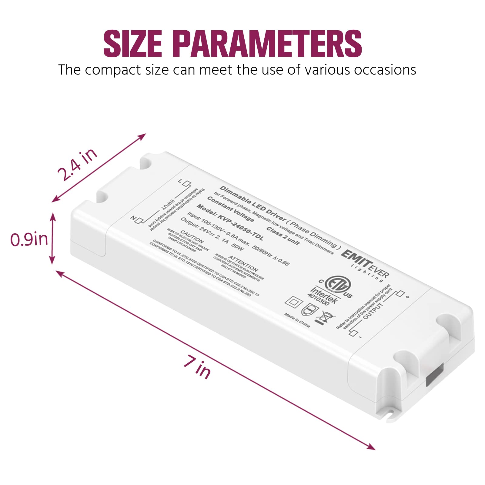 Emitever 50W Triac Dimmable Driver, AC 120V to DC 24V Transformer Emitever