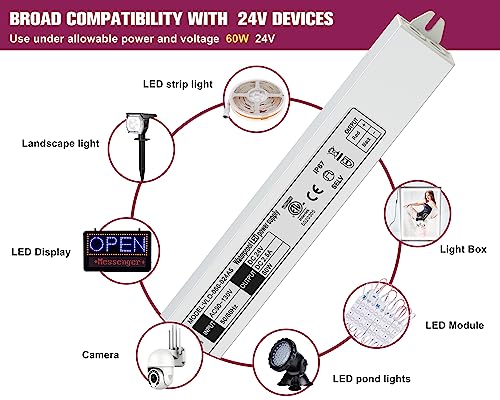 24V Power Supply Driver, 120V AC to 24V DC Converter, Transformer, IP67, 12W / 36W / 60W / 100W, 2-Pack / 4 Pack