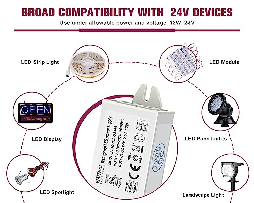 24V Power Supply Driver, 120V AC to 24V DC Converter, Transformer, IP67, 12W / 36W / 60W / 100W, 2-Pack / 4 Pack