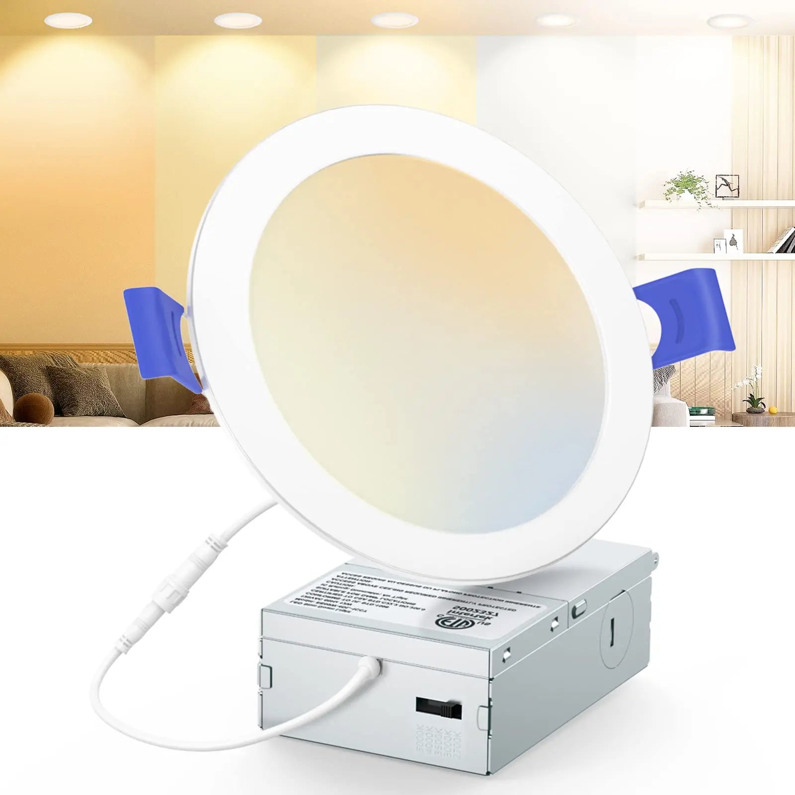 6 Inch Recessed Lighting,5CCT Ultra-Thin LED Ceiling Light with Junction Box, Dimmable Can-Killer Downlight, 12W, 1050LM High Brightness, US ETL and Energy Star Certified Emitever