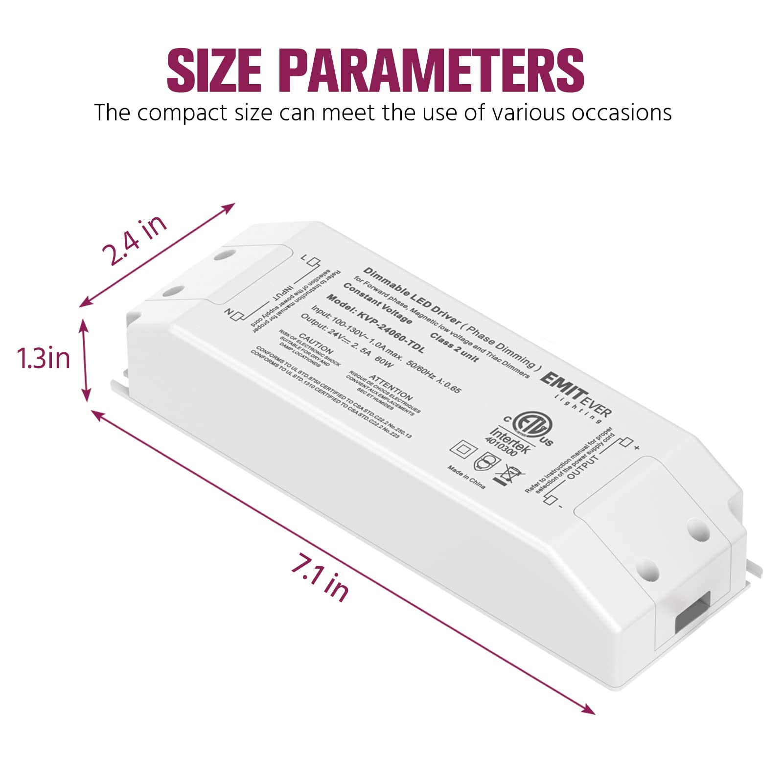 Emitever 60W Triac Dimmable Driver, AC 120V to DC 24V Transformer Emitever