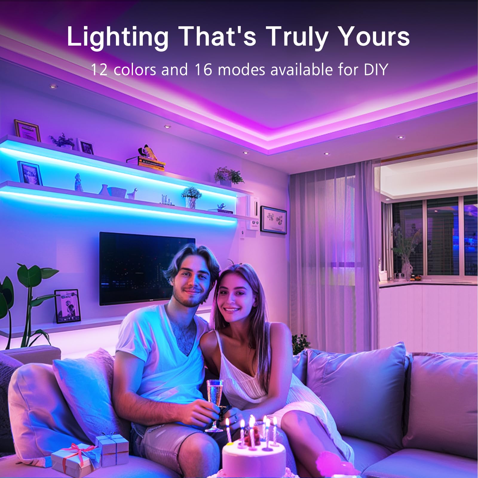 RGB COB LED Strip Light 16.4ft, UL-Listed Dimmable 24V Flexible LED Color Changing Tape Light Kit with Remote
