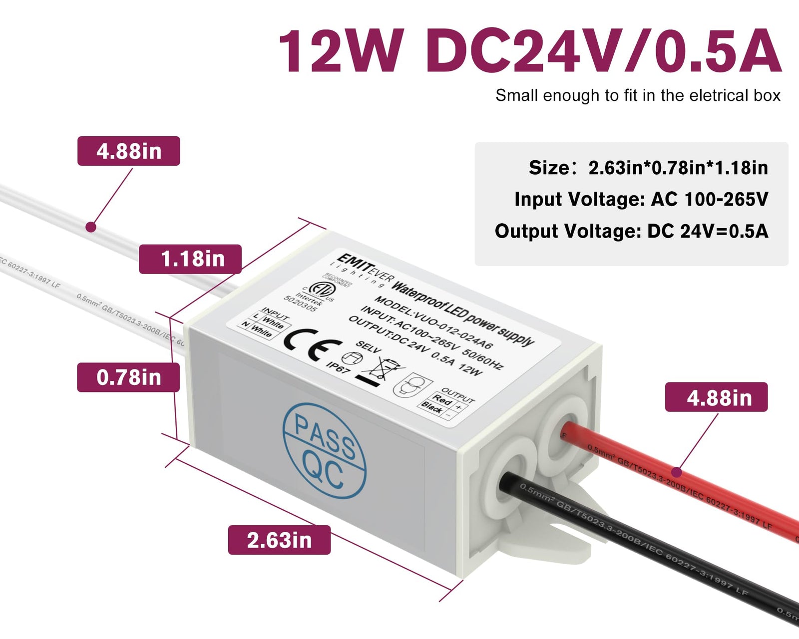 24V Power Supply Driver, 120V AC to 24V DC Converter, Transformer, IP67, 12W / 36W / 60W / 100W, 2-Pack / 4 Pack