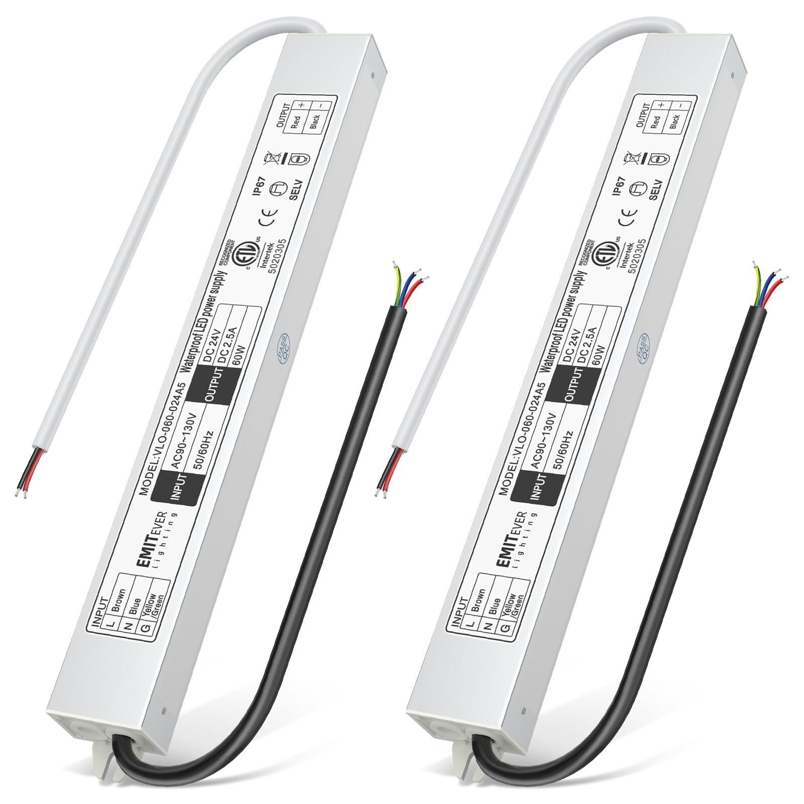 24V Power Supply Driver, 120V AC to 24V DC Converter, Transformer, IP67, 12W / 36W / 60W / 100W, 2-Pack / 4 Pack