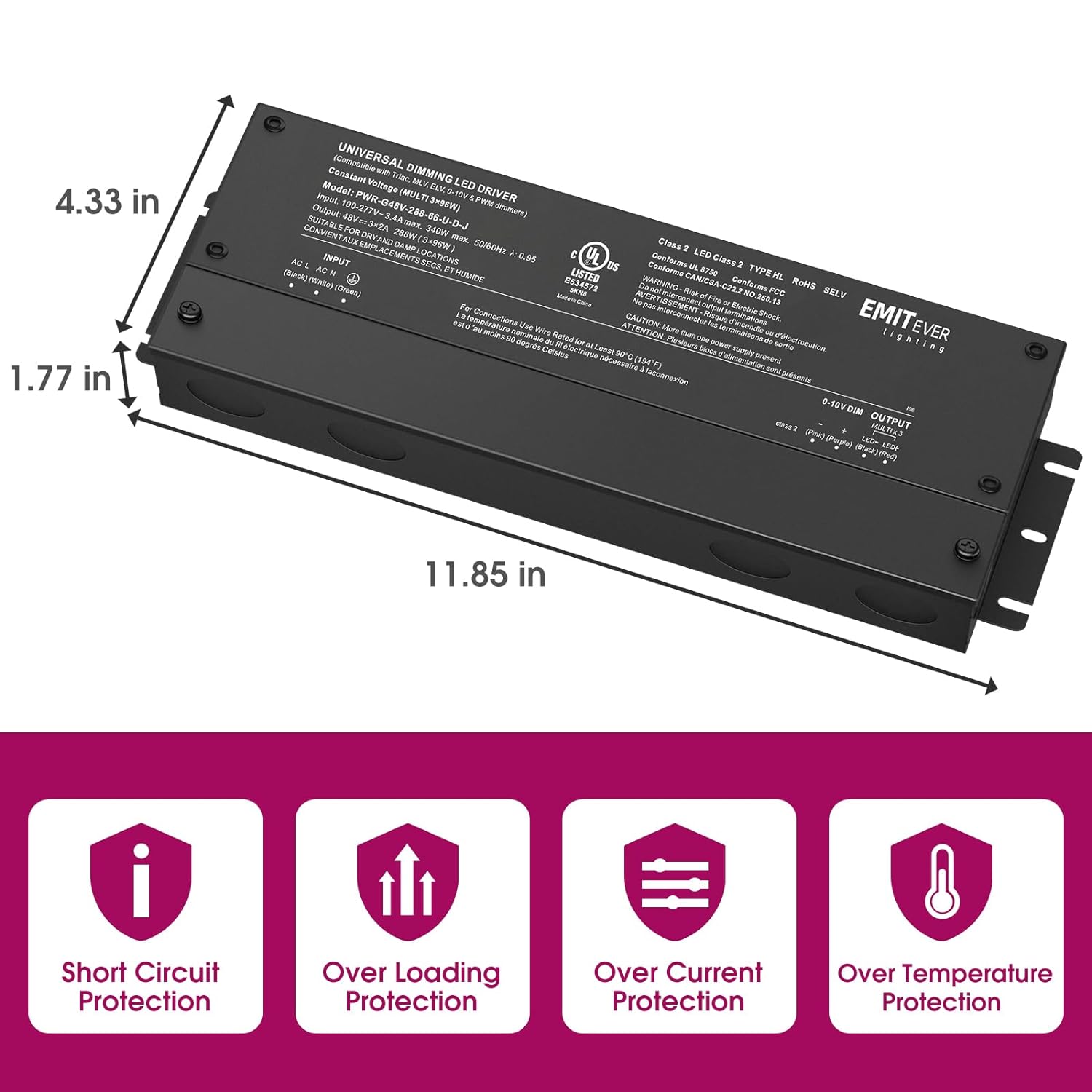 48V DC COB LED Strip Lights Warm White, 3000K 32.8ft High Density, 300Lm/ft, 4500LEDs, Ra 90+, UL Listed + 48V DC 288W 5 in 1 Dimmable LED Driver