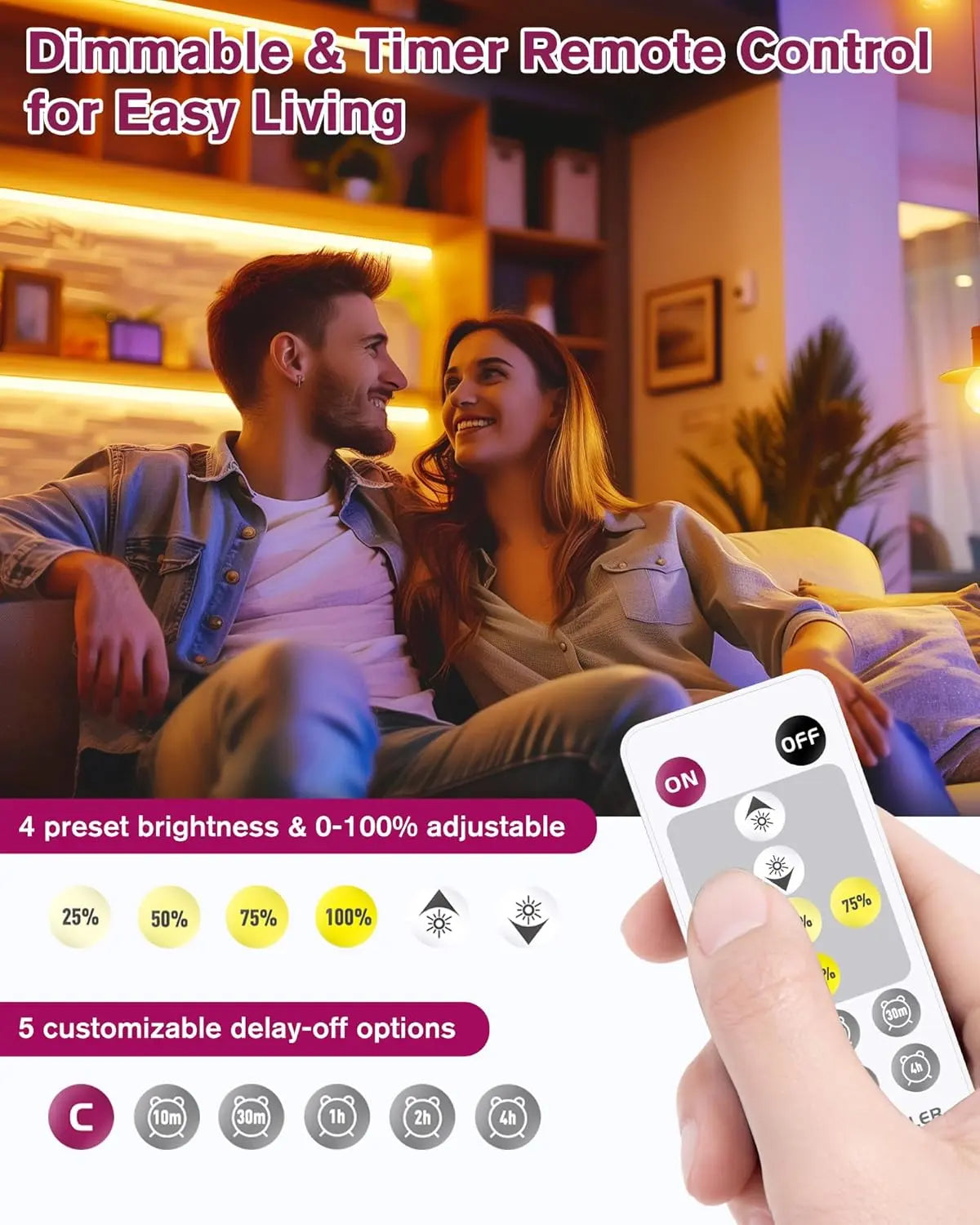 COB LED Strip Lights Kit 2700K-5000K with Remote & 24V Power Supply, 16.4ft, High Density 2400LEDs, 300+LM/FT, CRI90+, UL Listed Emitever