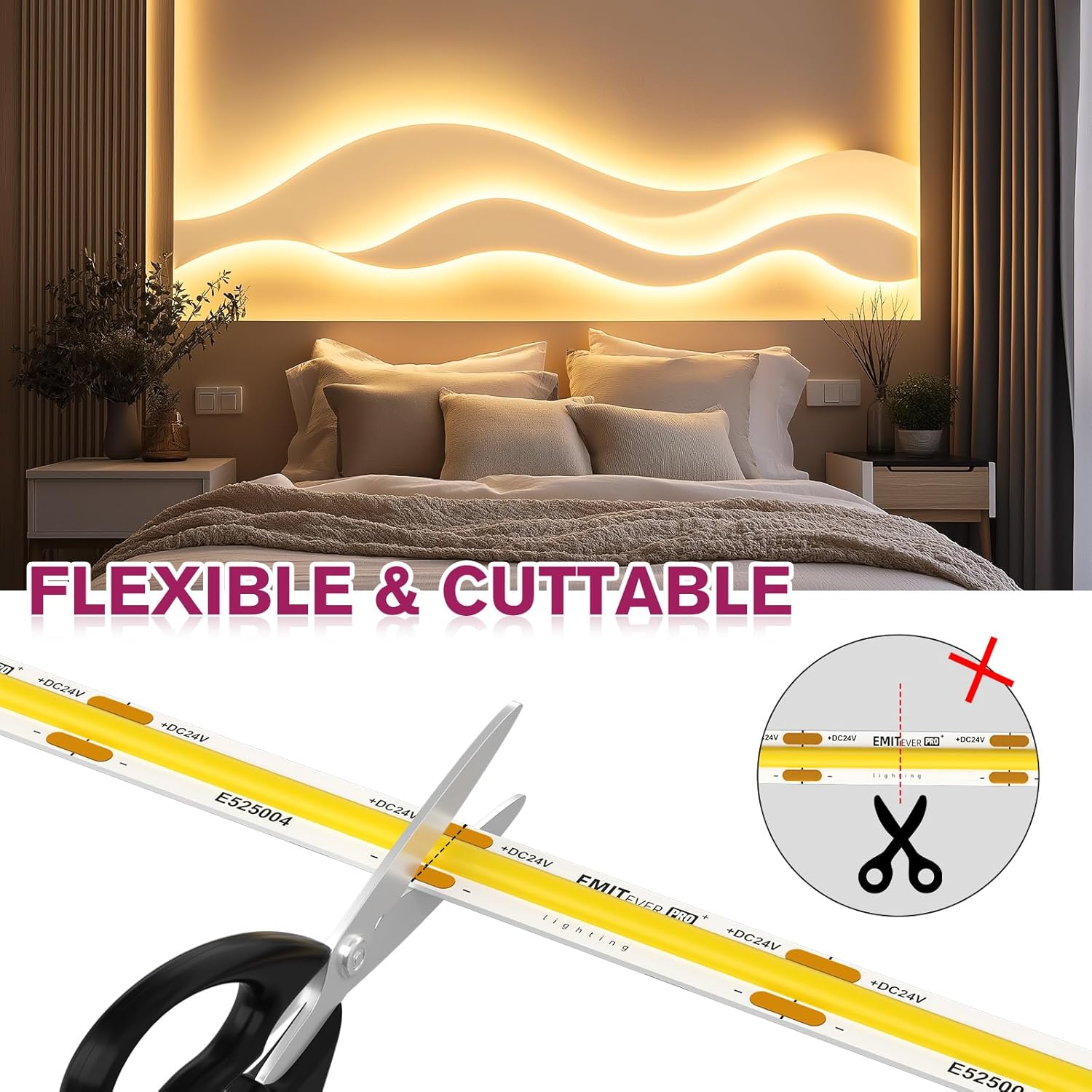 COB LED Strip Lights Warm White 3000K, UL Listed 24V Tape Light Premium High Density 32.8FT