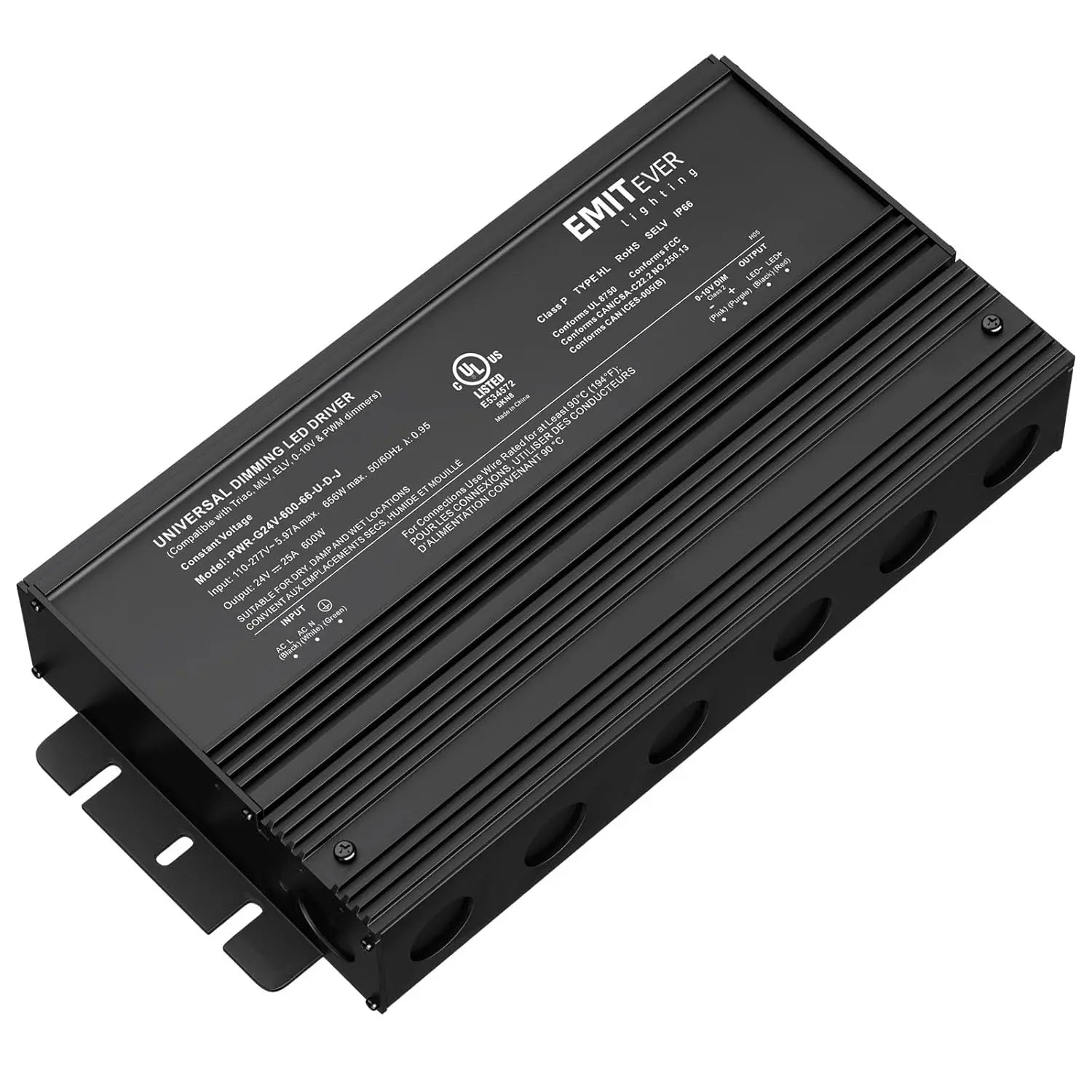 Dimmable Led Driver, Waterproof IP67, AC 10V-277V to DC 24V / UL Listed Transformer, 5-in-1 Dimming Emitever