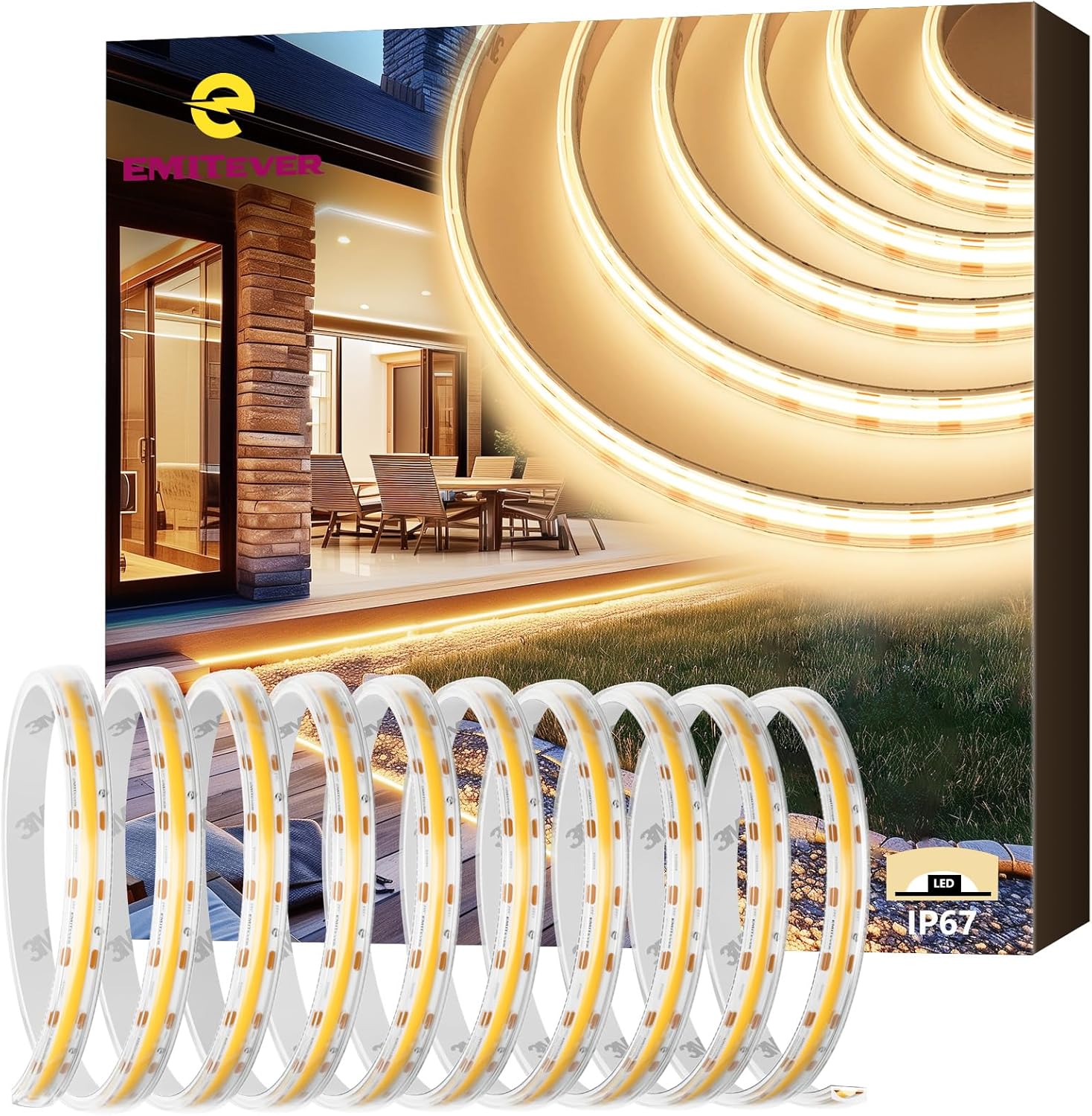 Waterproof, COB LED Strip Lights 2700K-5000K, IP67, 16.4ft High Density, 300+LM/ft, 2400LEDs, 3W/ft, UL Listed (Power Supply Sold Separately)