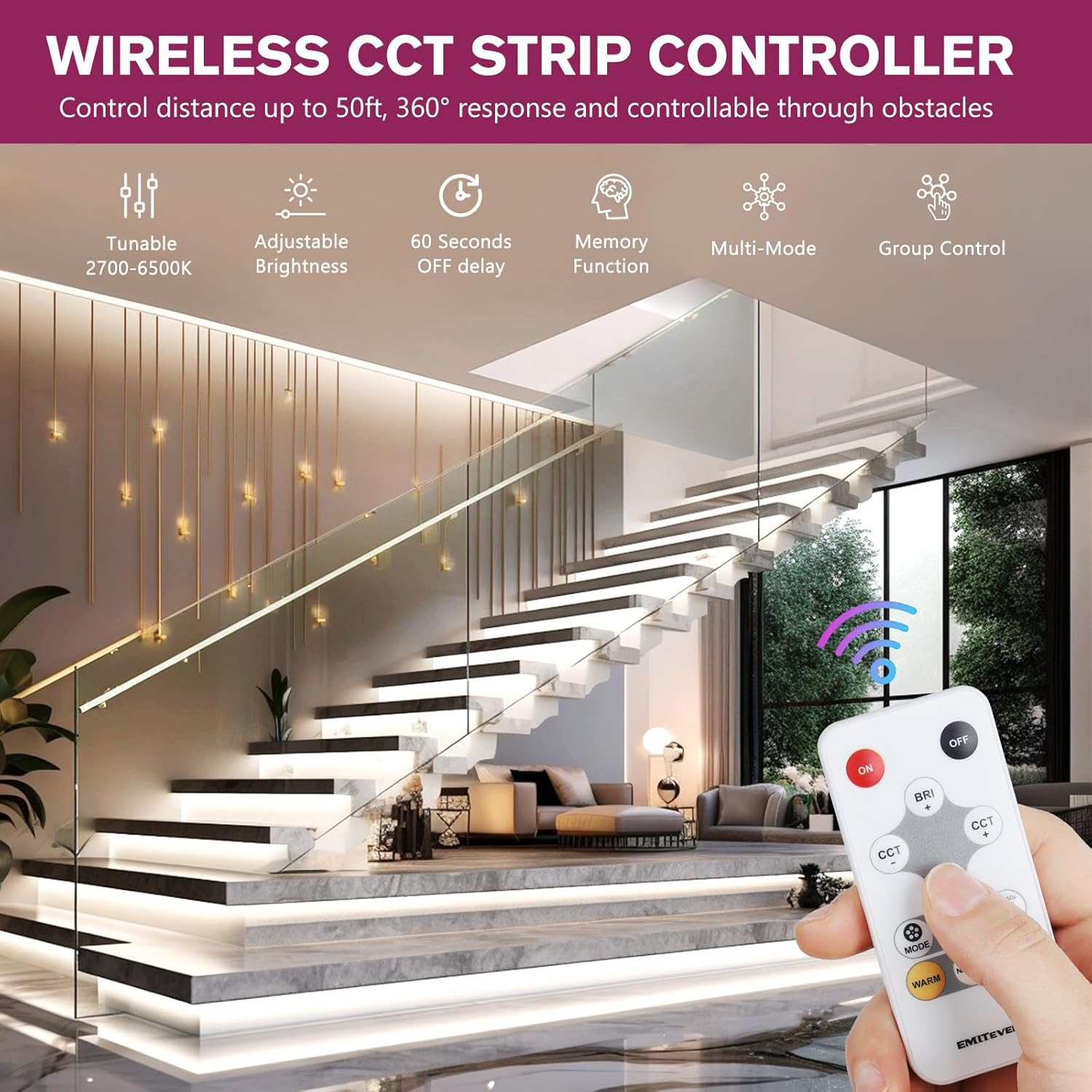 COB LED Strip Light Tunable White 2700K-6500K, UL-Listed Dimmable CCT 24V LED Tape Light Kit 16.4ft, High Density 3200LEDs CRI90+