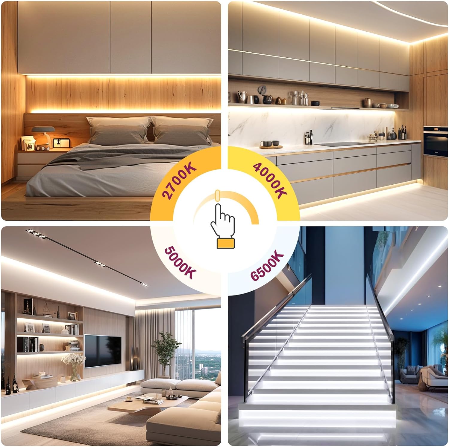 COB LED Strip Light Tunable White 2700K-6500K, UL-Listed Dimmable CCT 24V LED Tape Light Kit 16.4ft, High Density 3200LEDs CRI90+