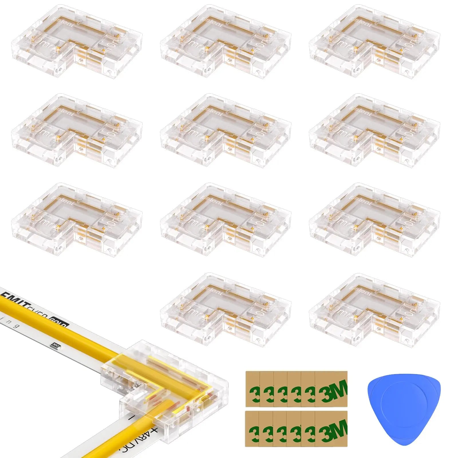 L-Shaped LED Strip Light Connectors (8mm/10mm, Snap-on & Threaded Screw Options) 12pcs, for 2-Pin COB/SMD LED Strip Lights 5V, 12V, 24V, 48V Emitever