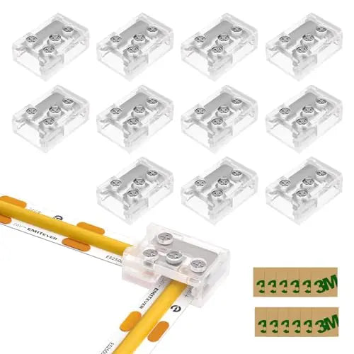 L-Shaped LED Strip Light Connectors (8mm/10mm, Snap-on & Threaded Screw Options) 12pcs, for 2-Pin COB/SMD LED Strip Lights 5V, 12V, 24V, 48V Emitever