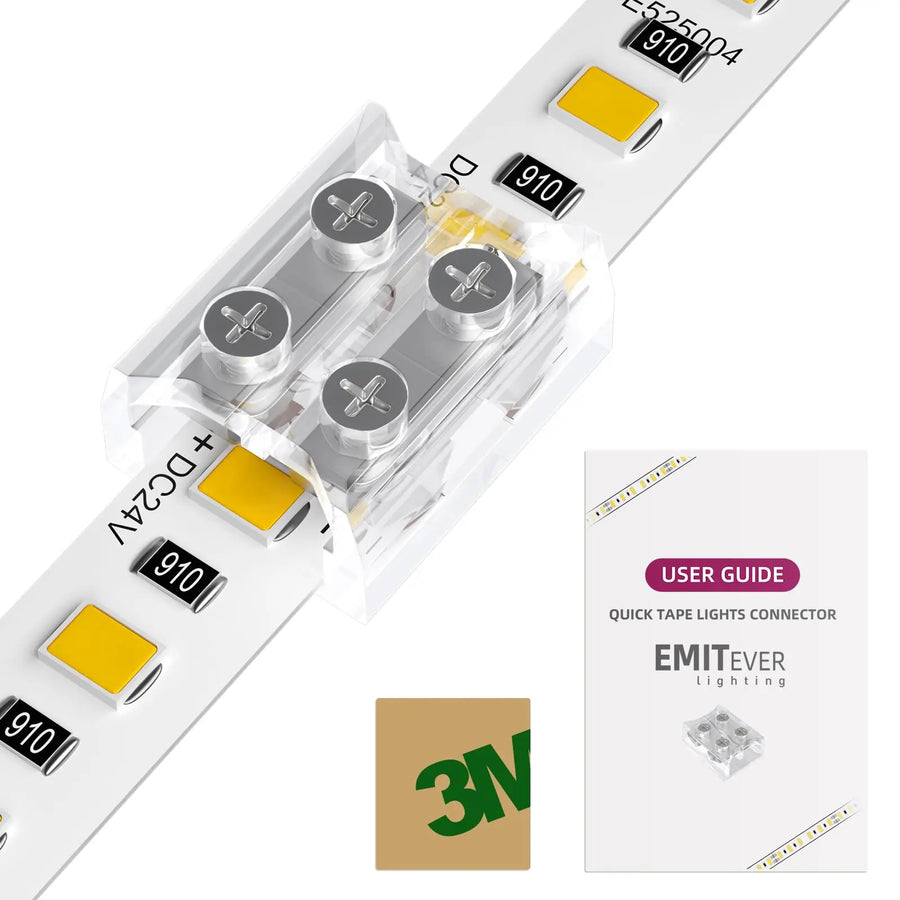 LED Strip Light Connectors, 2 Pin Tighten Screw Transparent, Strip to Strip Connector / Extension Connector, for 8mm Width LED Strip Lights, 12 Pack / 2 Pack Emitever