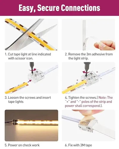 LED Strip Light Connectors, 2 Pin Tighten Screw Transparent, Strip to Strip Connector / Extension Connector, for 8mm Width LED Strip Lights, 12 Pack / 2 Pack Emitever