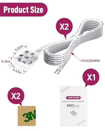 LED Strip Light Connectors, 2 Pin Tighten Screw Transparent, Strip to Strip Connector / Extension Connector, for 8mm Width LED Strip Lights, 12 Pack / 2 Pack Emitever