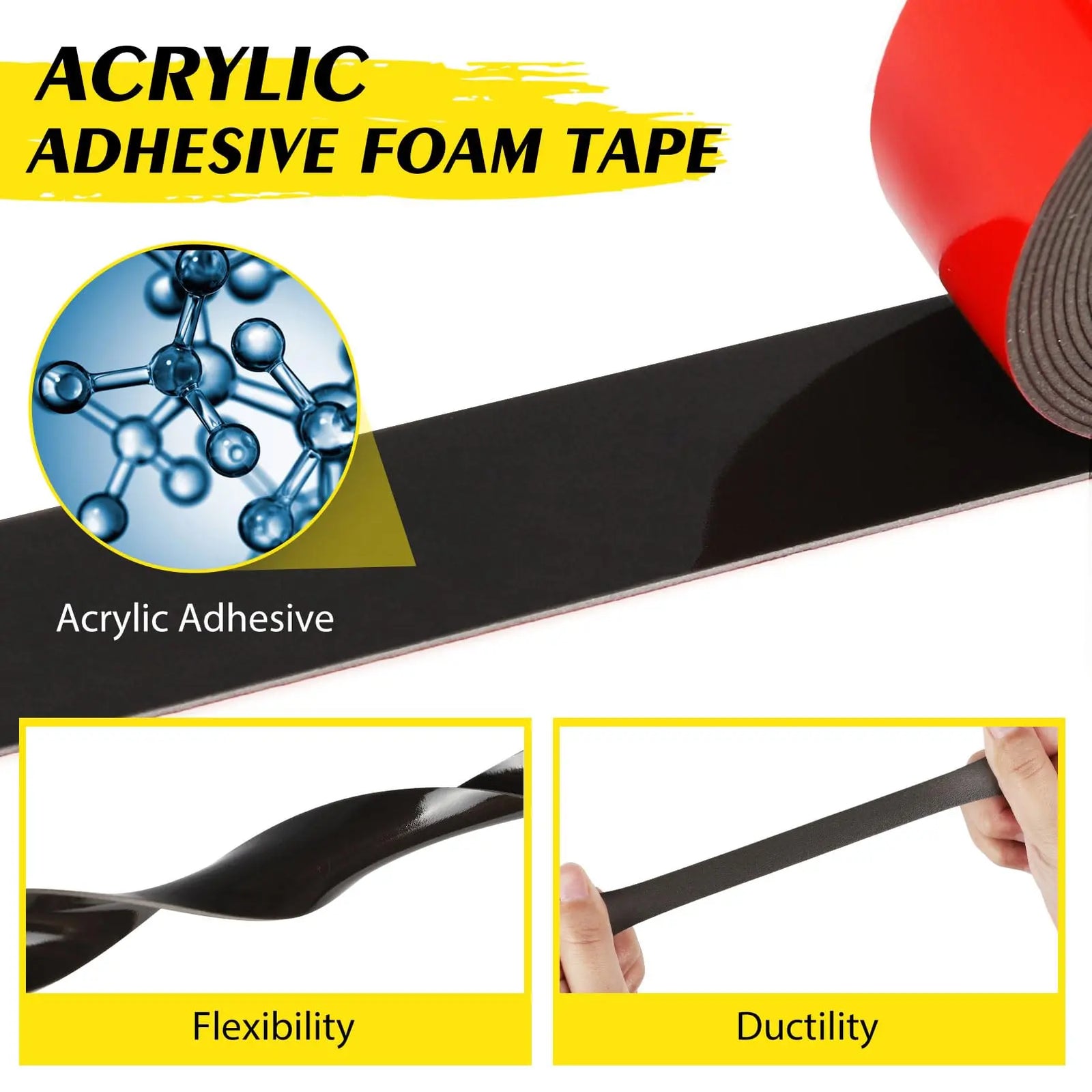 Mounting Tape, 16.4FT x 1IN, Adhesive Foam Tape, Waterproof Double-Sided Heavy Duty Emitever